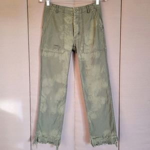 Free People Stormbringer Distressed Green Fringe Cropped Straight Leg sz 24